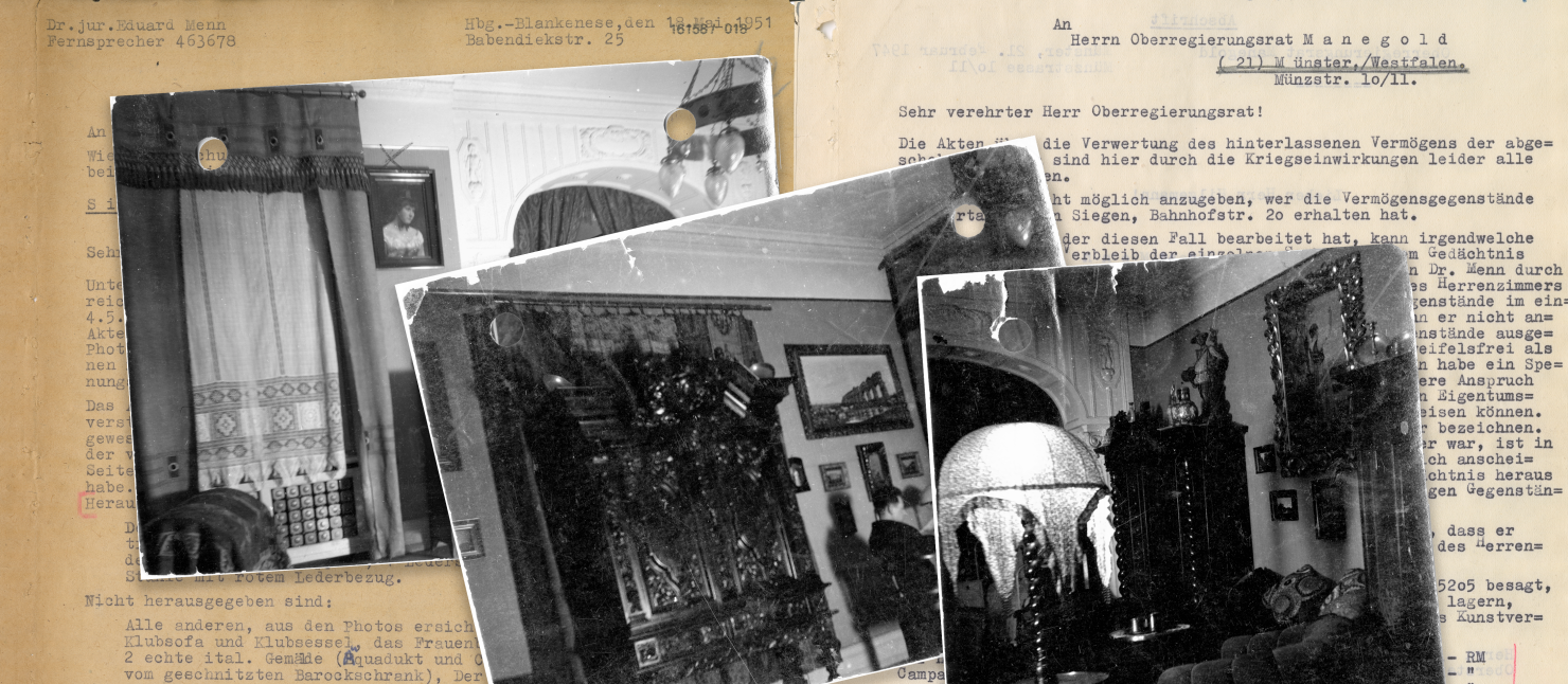 Akte mit Fotoaufnahmen, die eine Wohnung zeigen.