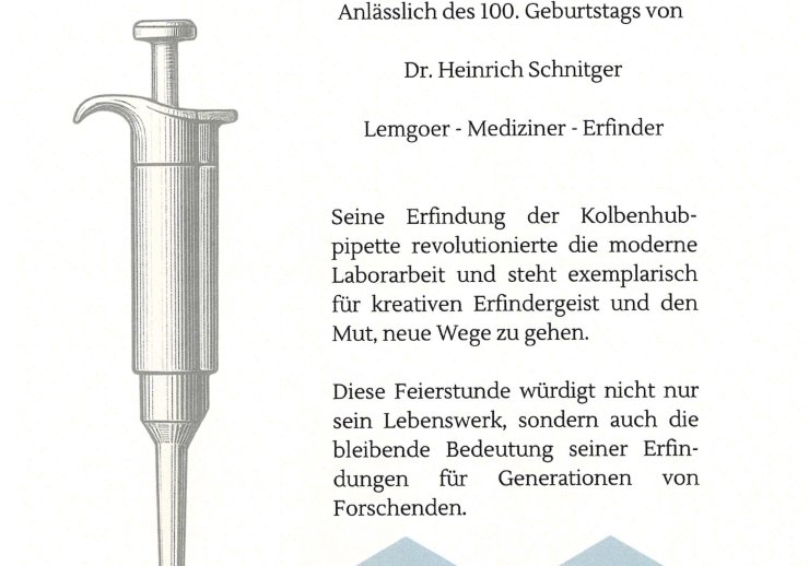 Einladung zur Feierstunde zu Ehren von Dr. Heinrich Schnitger