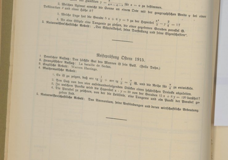 Aufgaben der Not-Reifeprüfung Herbst 1914